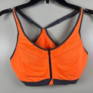 Victorias Secret VSX Sports Bra Neon Orange Gray Front Zip Underwire 36B